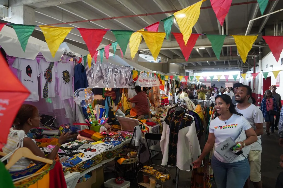 Shoppers at the vendor stalls