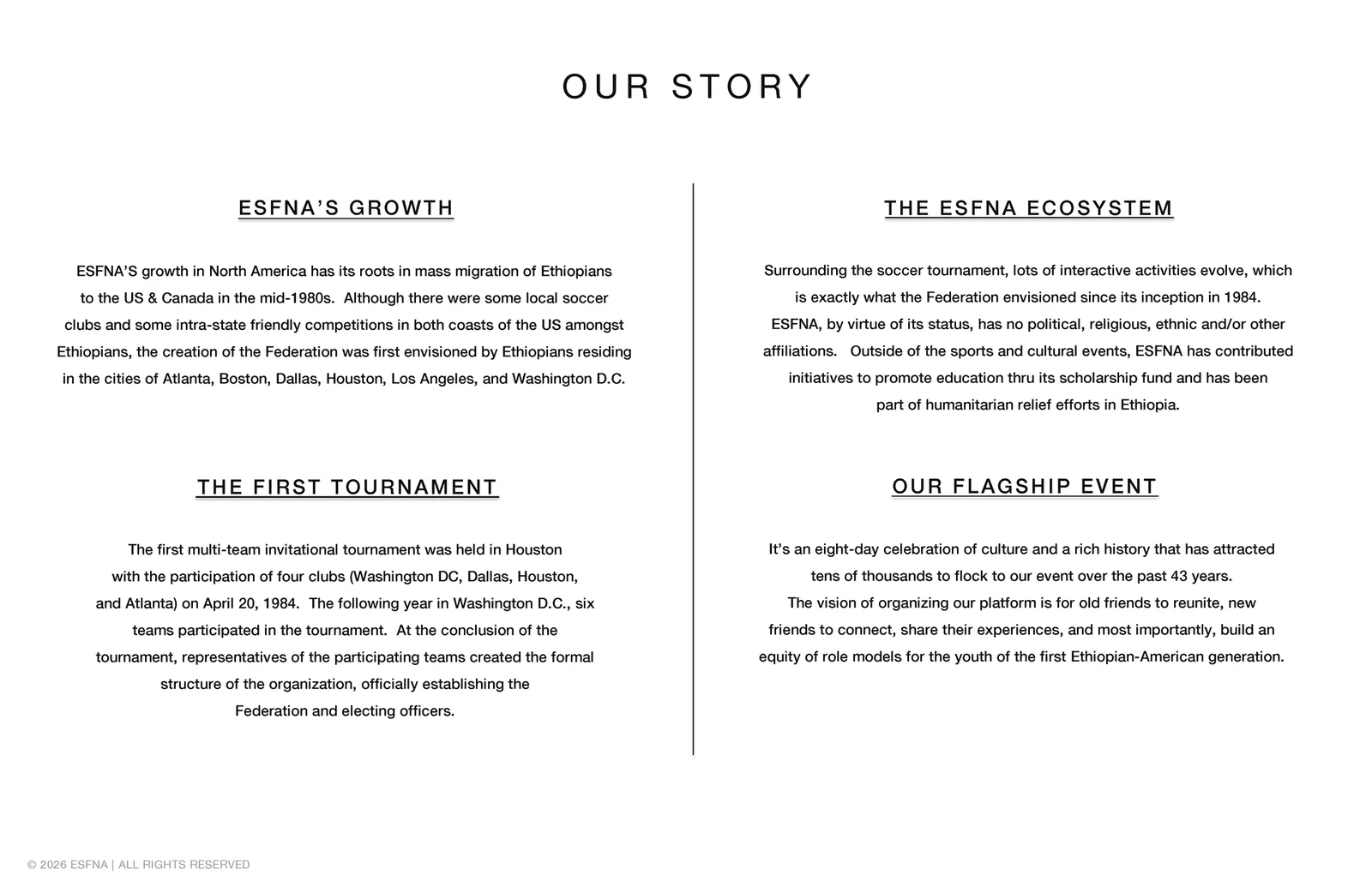 ESFNA storyboard, slide 4: Our Story