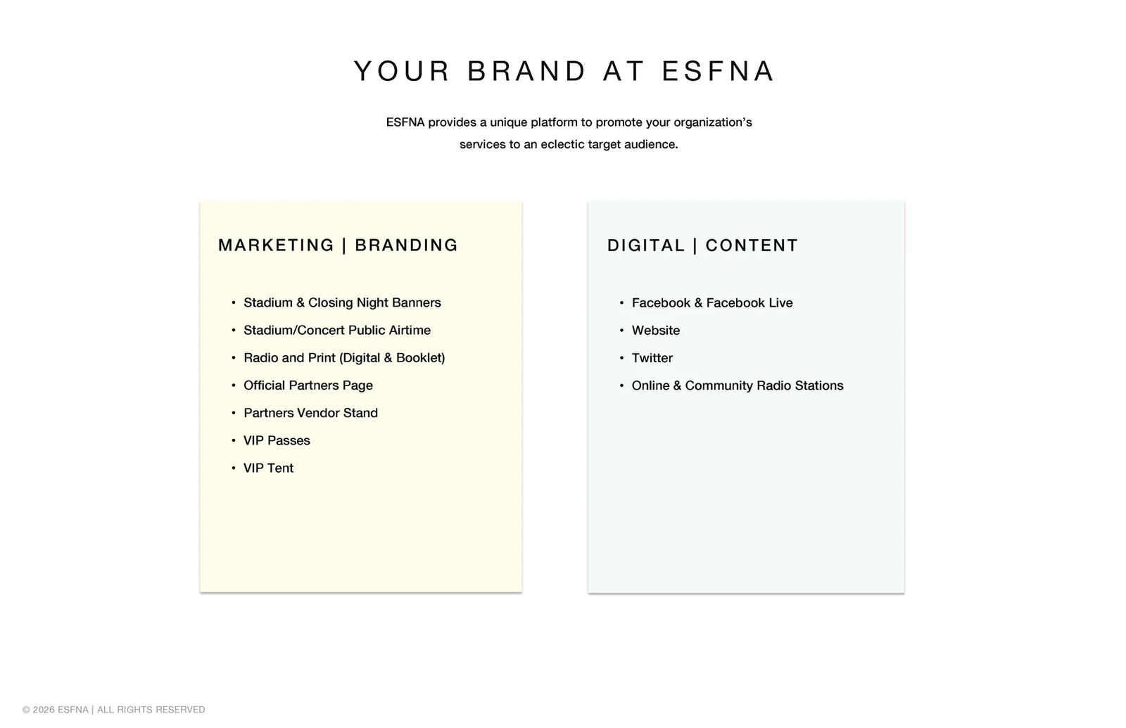ESFNA storyboard, slide 15: Your Brand at ESFNA