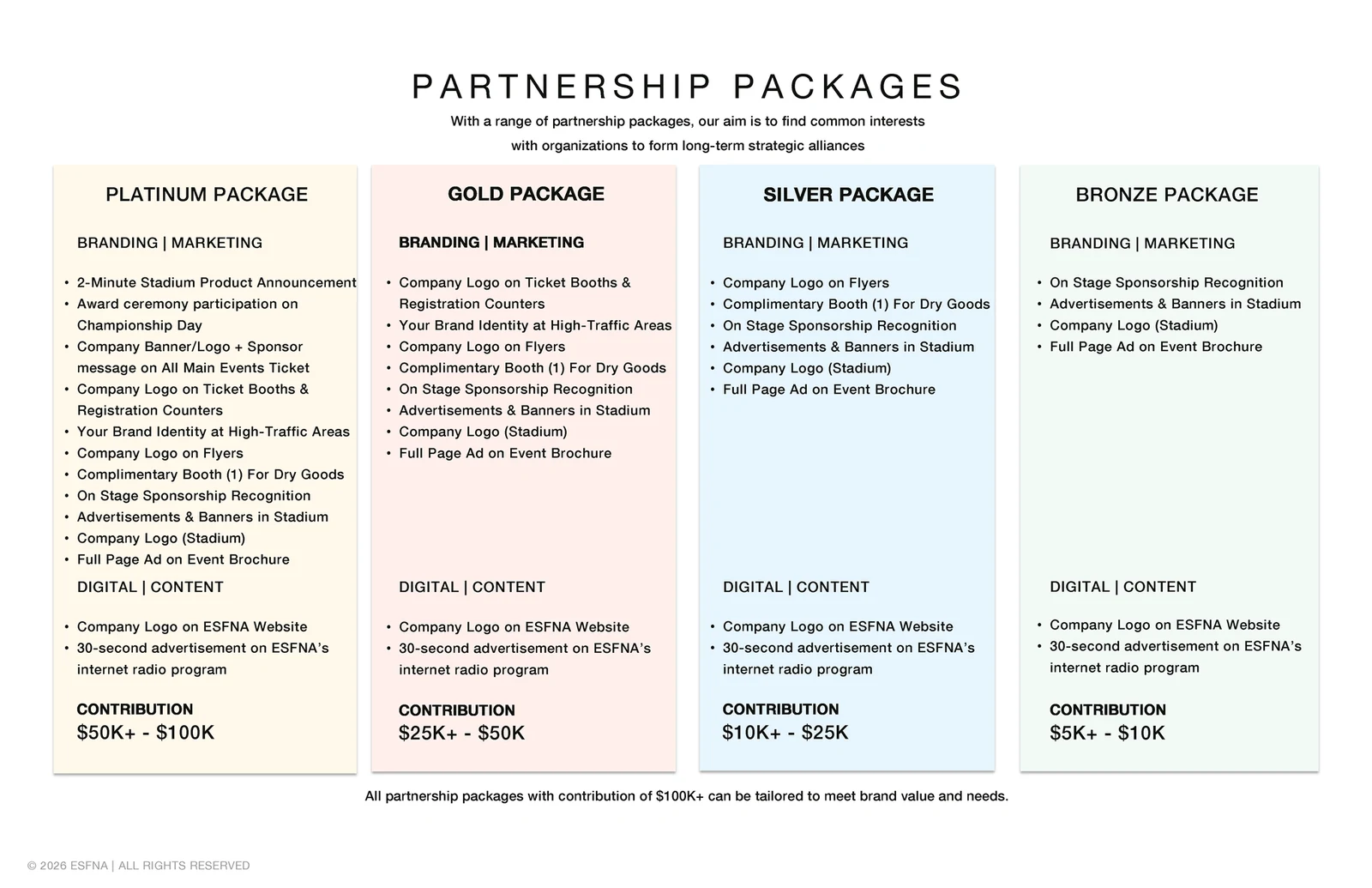 ESFNA storyboard, slide 16: Partnership Packages